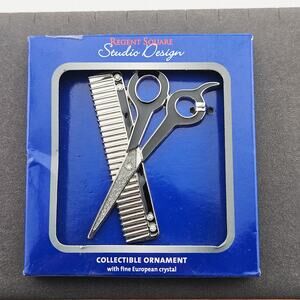 Silver Comb & Scissors Collectible Ornament Hairdresser Barber Cosmetology NEW